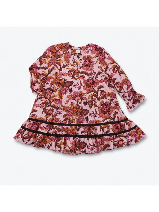 Tuckernuck Dresses & Skirts - Tuckernuck Pink Ornate Chintz Floral Tiered Mini Dress Women’s XL Cotton NWT